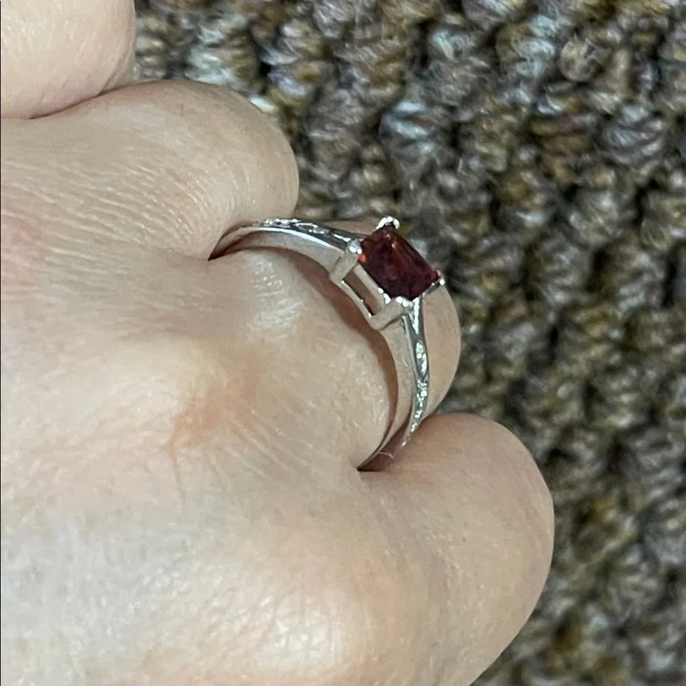 Natural Red Garnet & Sterling Silver Ring, Size 10